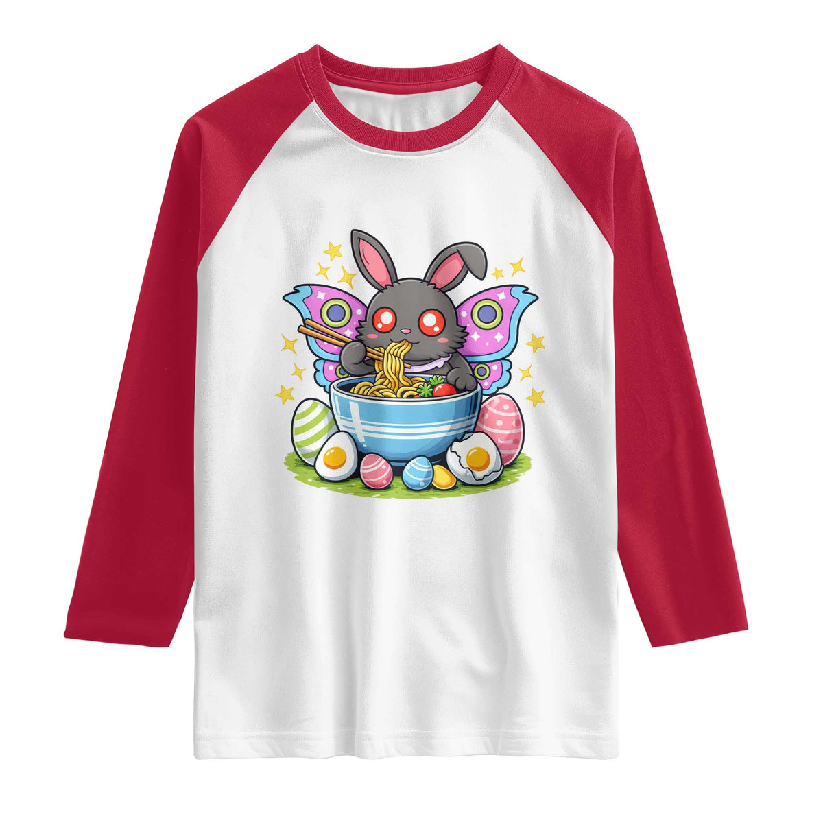 Funny Easter Mothman Eating Ramen Raglan Shirt Cryptid Lover Gift