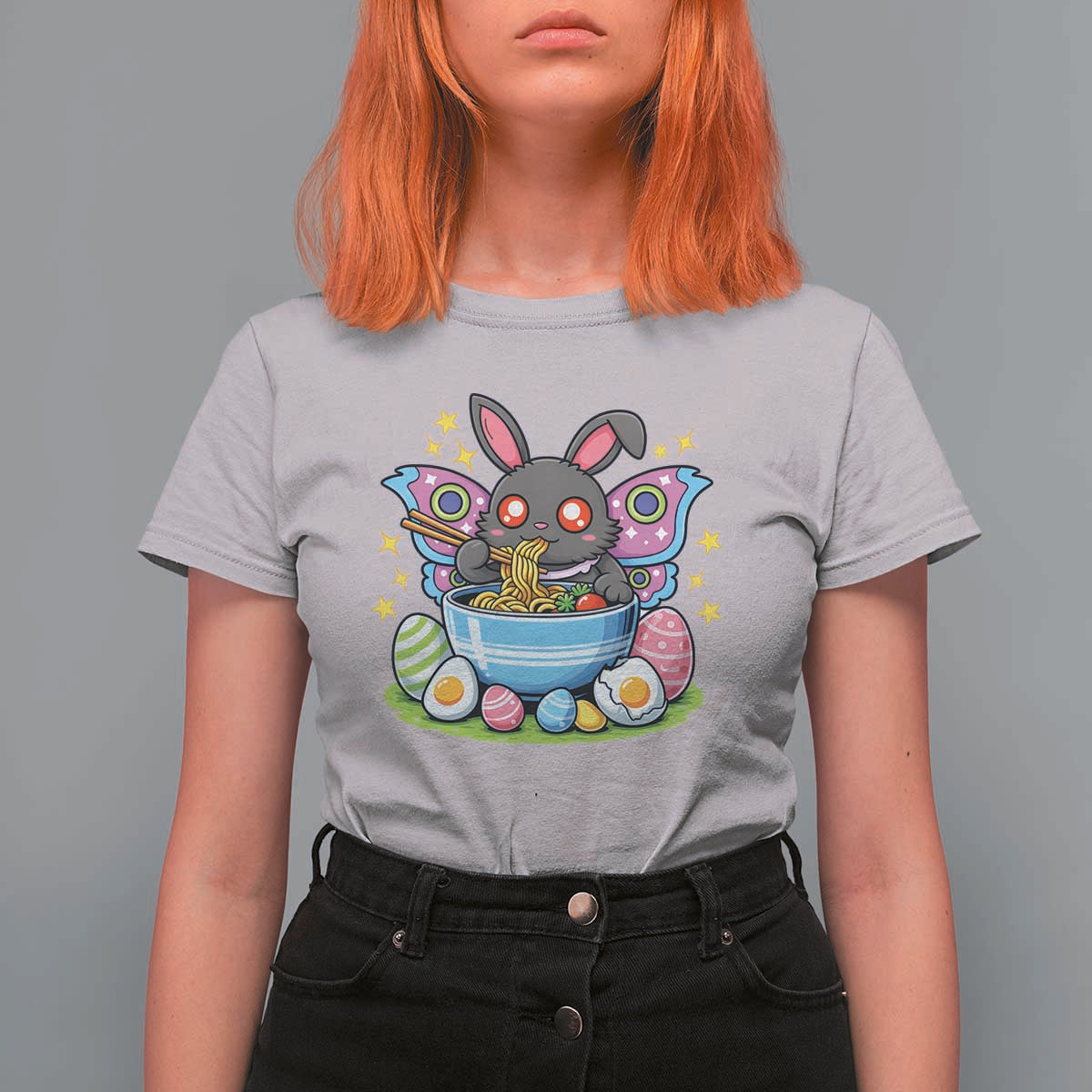 Funny Easter Mothman Eating Ramen T Shirt For Women Cryptid Lover Gift
