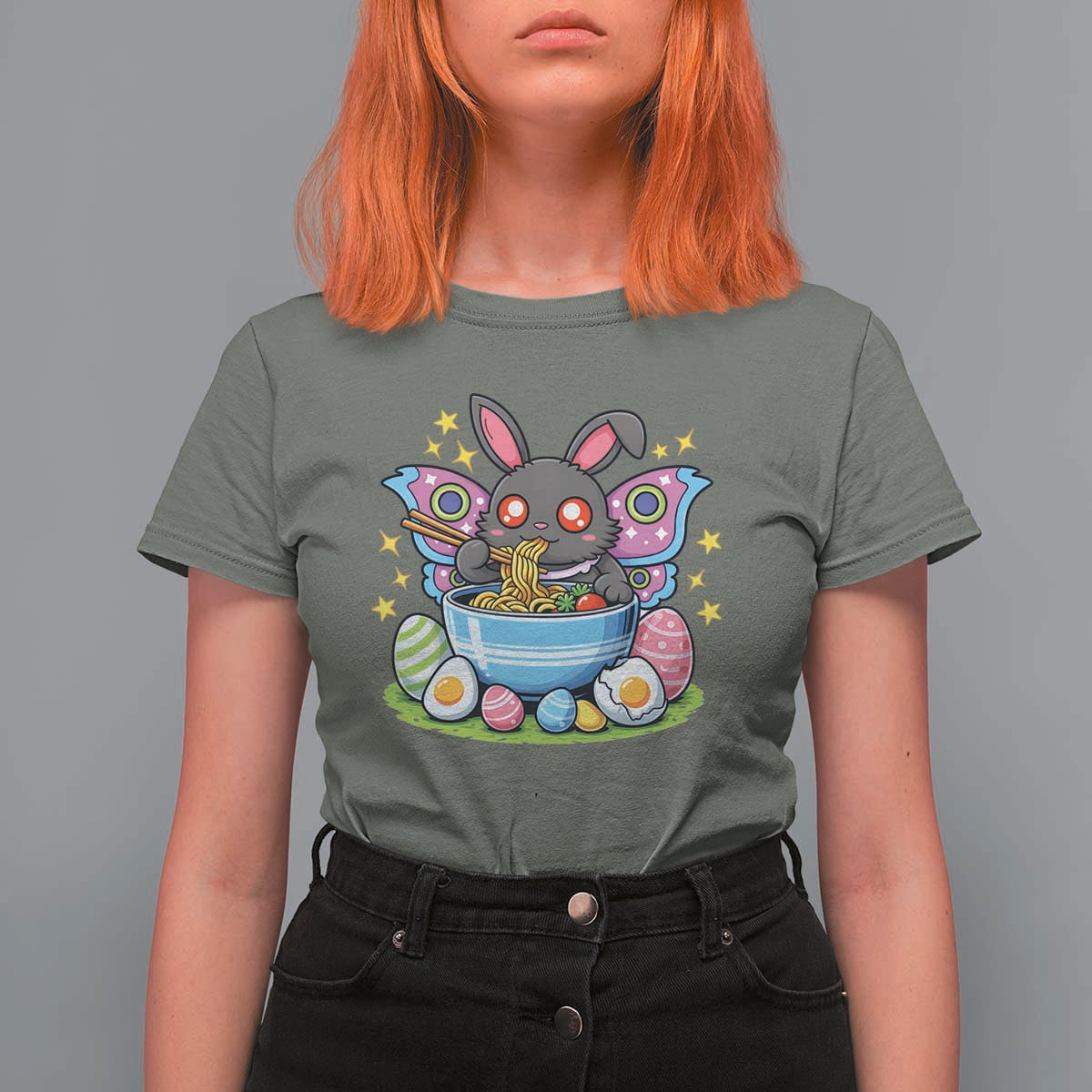 Funny Easter Mothman Eating Ramen T Shirt For Women Cryptid Lover Gift