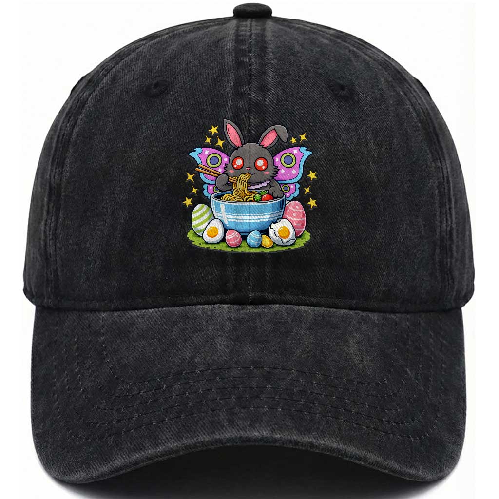Funny Easter Mothman Eating Ramen Washed Cotton Baseball Cap Cryptid Lover Gift