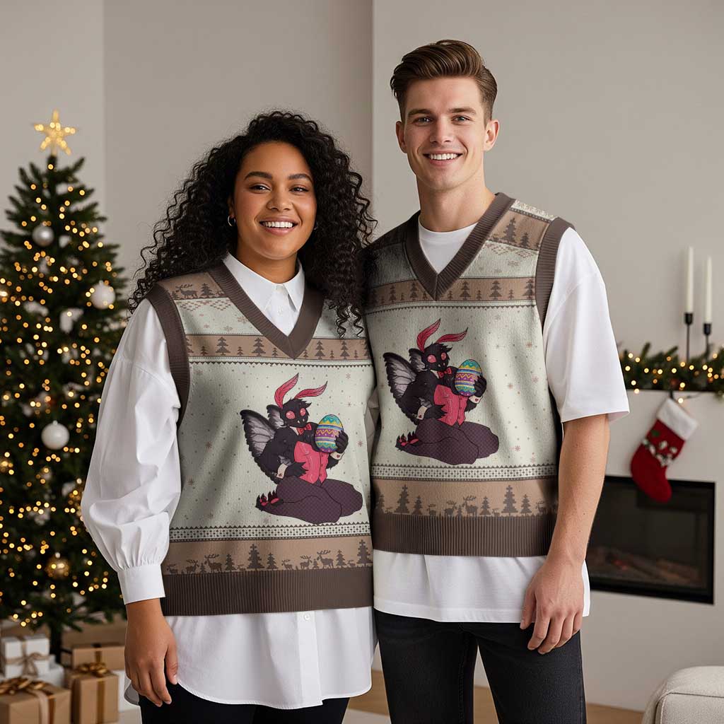 Sexy Easter Bunny Mothman V-Neck Knit Sweater Vest Cryptid Humor Gift