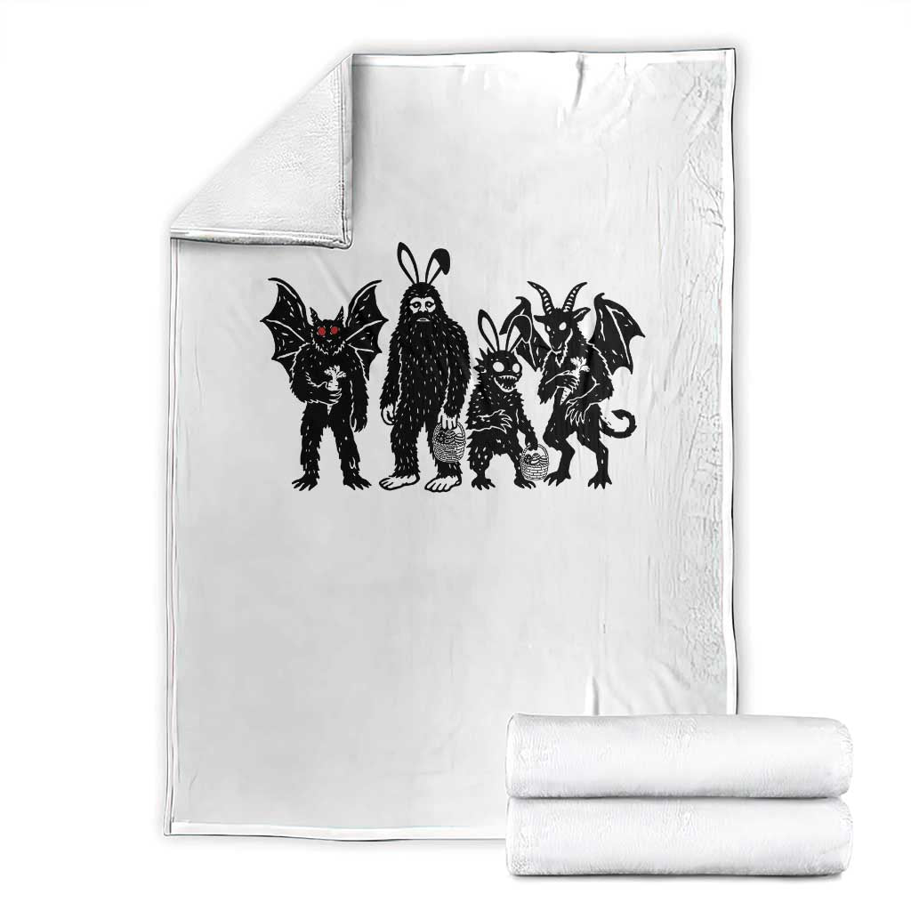 Funny Easter Cryptid Squad Throw Blanket Bigfoot Mothman Jersey Devil Chupacabra Gift