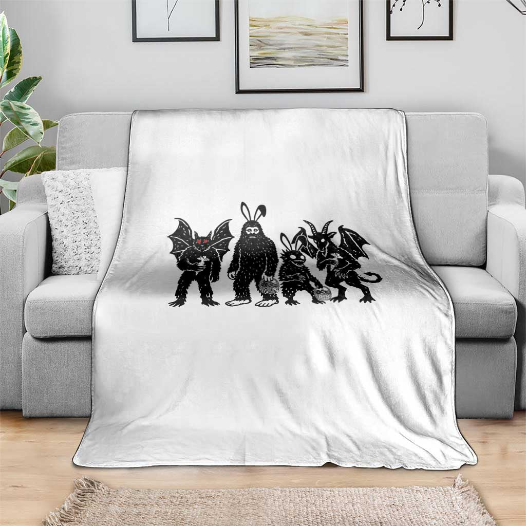 Funny Easter Cryptid Squad Throw Blanket Bigfoot Mothman Jersey Devil Chupacabra Gift