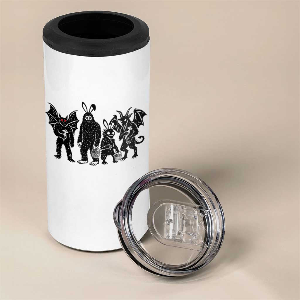 Funny Easter Cryptid Squad 4 in 1 Can Cooler Tumbler Bigfoot Mothman Jersey Devil Chupacabra Gift
