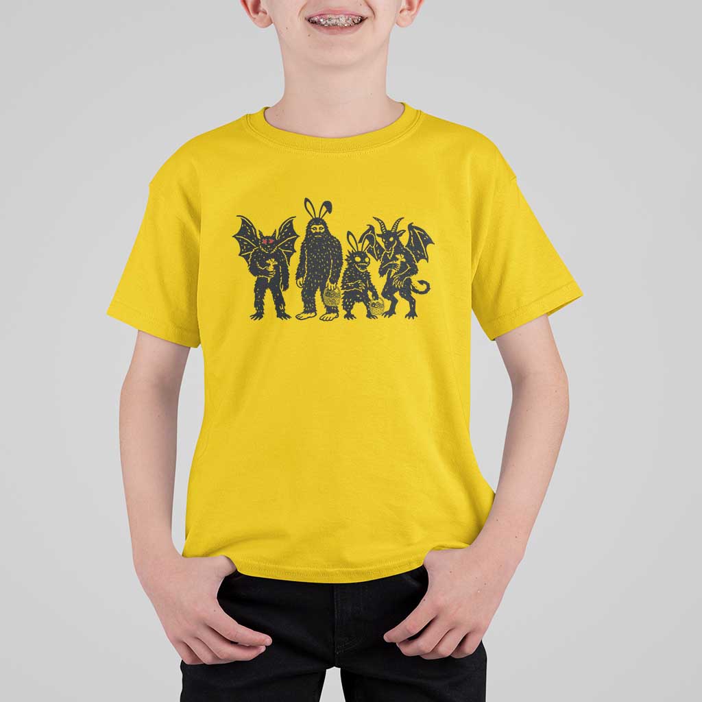 Funny Easter Cryptid Squad T Shirt For Kid Bigfoot Mothman Jersey Devil Chupacabra Gift