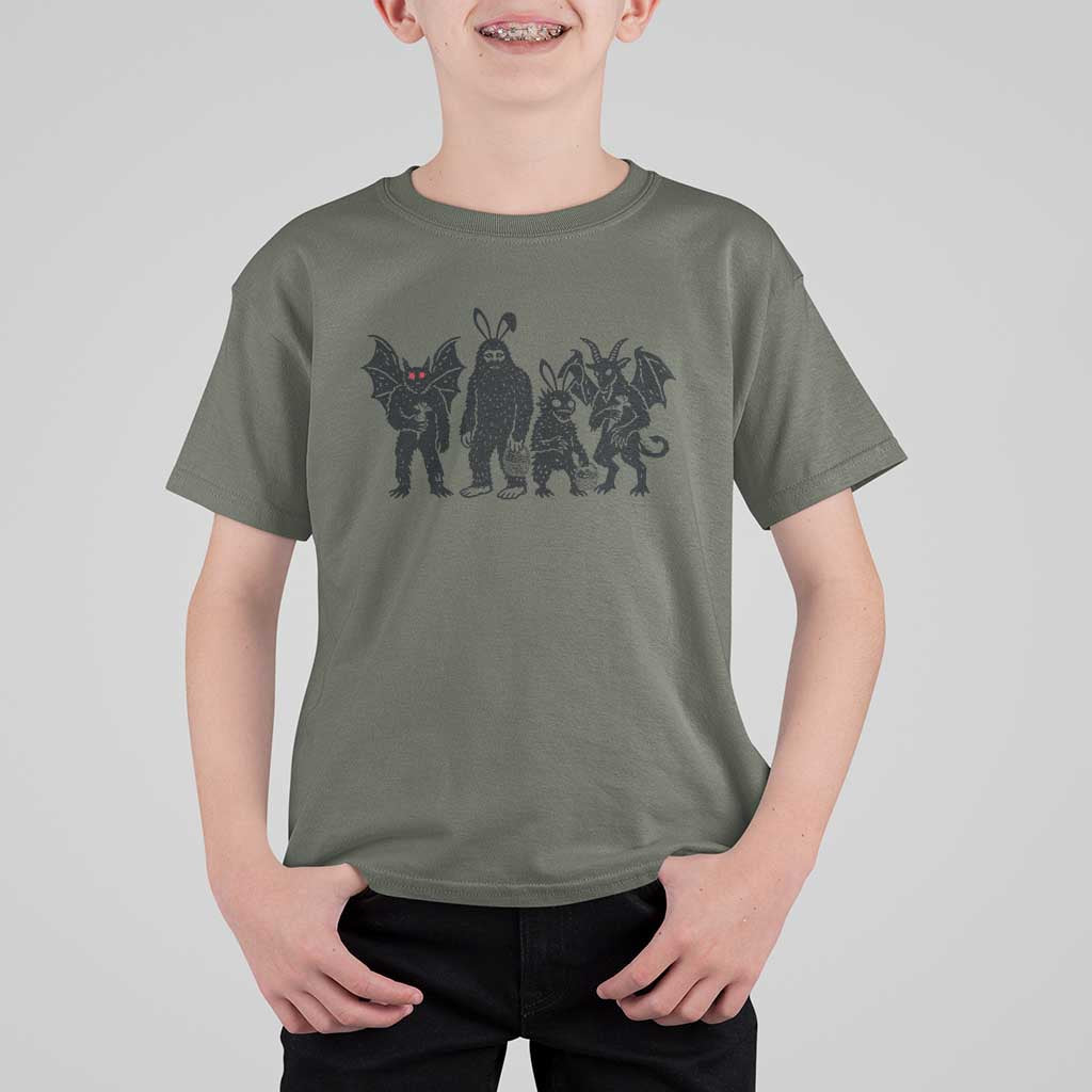 Funny Easter Cryptid Squad T Shirt For Kid Bigfoot Mothman Jersey Devil Chupacabra Gift
