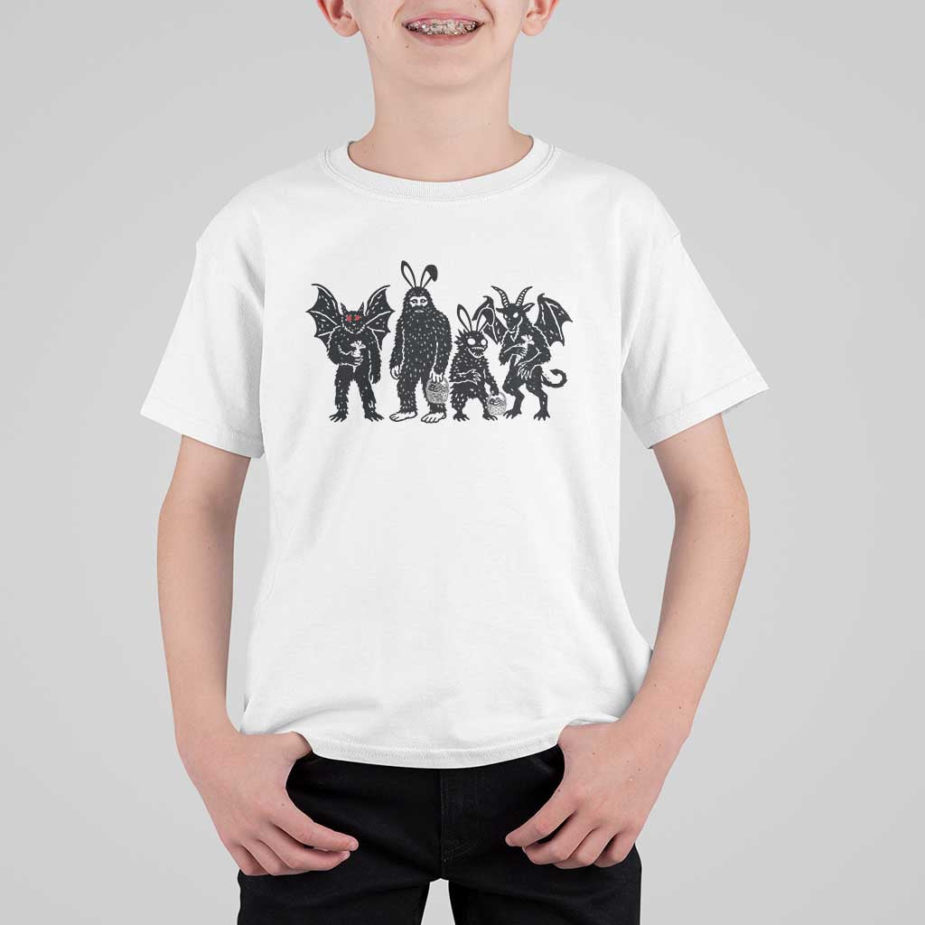 Funny Easter Cryptid Squad T Shirt For Kid Bigfoot Mothman Jersey Devil Chupacabra Gift