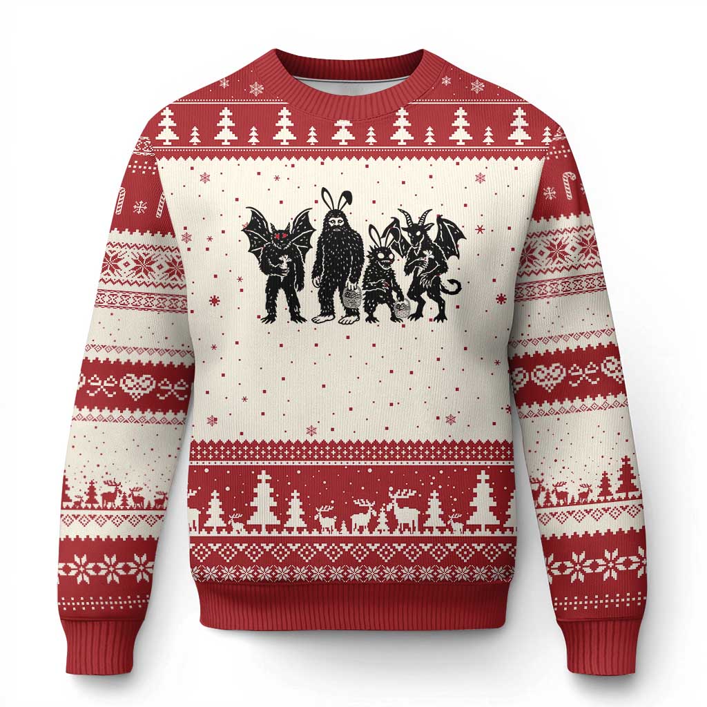 Funny Easter Cryptid Squad Ugly Christmas Sweater Bigfoot Mothman Jersey Devil Chupacabra Gift