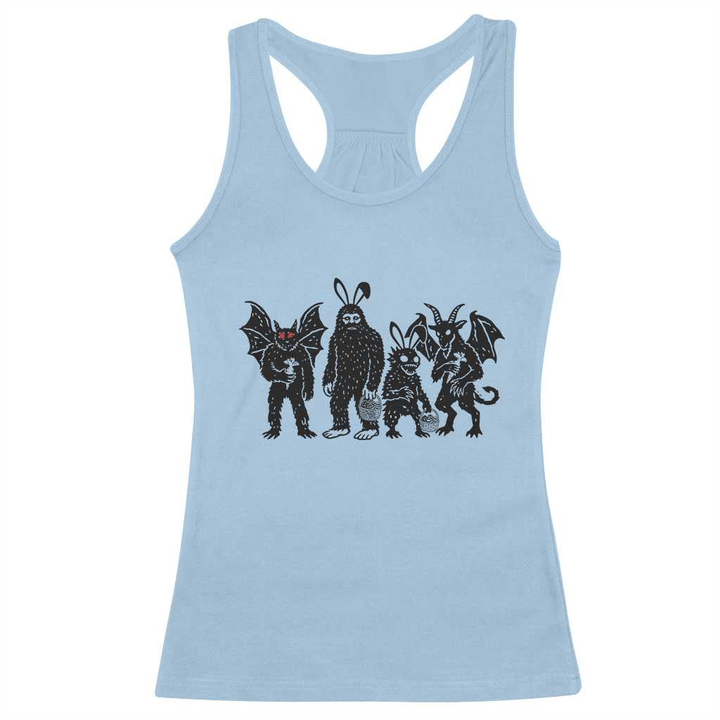 Funny Easter Cryptid Squad Racerback Tank Top Bigfoot Mothman Jersey Devil Chupacabra Gift