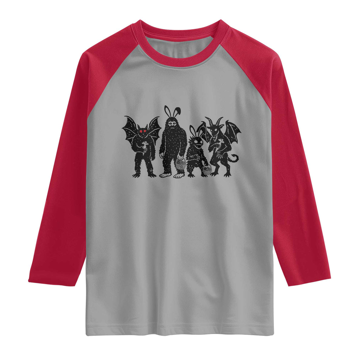 Funny Easter Cryptid Squad Raglan Shirt Bigfoot Mothman Jersey Devil Chupacabra Gift