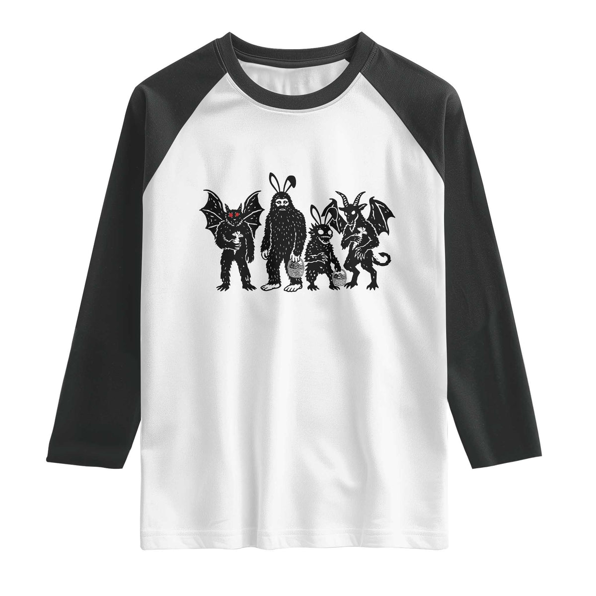 Funny Easter Cryptid Squad Raglan Shirt Bigfoot Mothman Jersey Devil Chupacabra Gift
