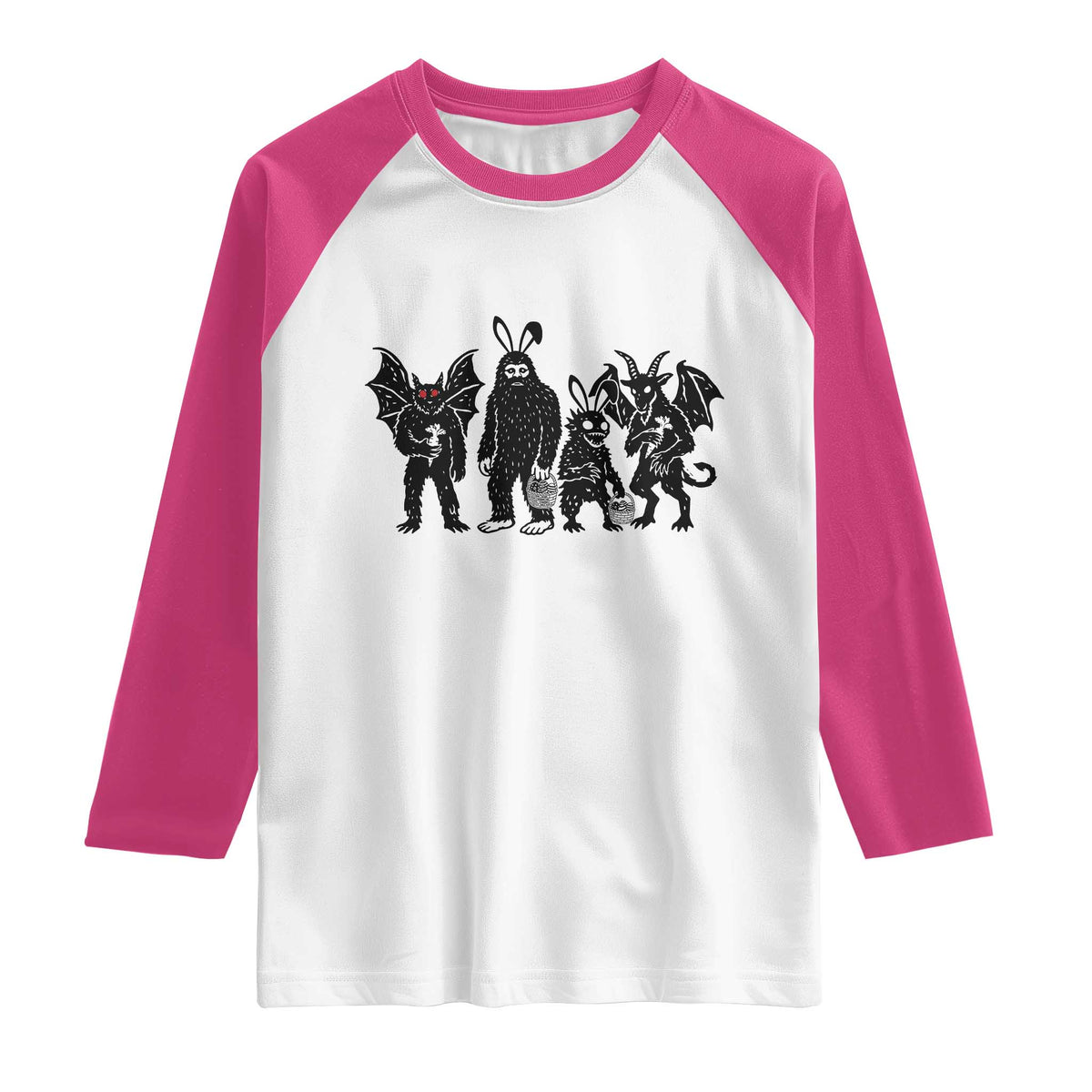 Funny Easter Cryptid Squad Raglan Shirt Bigfoot Mothman Jersey Devil Chupacabra Gift