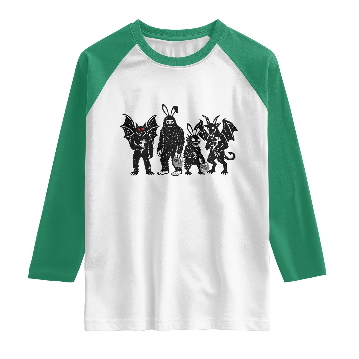 Funny Easter Cryptid Squad Raglan Shirt Bigfoot Mothman Jersey Devil Chupacabra Gift