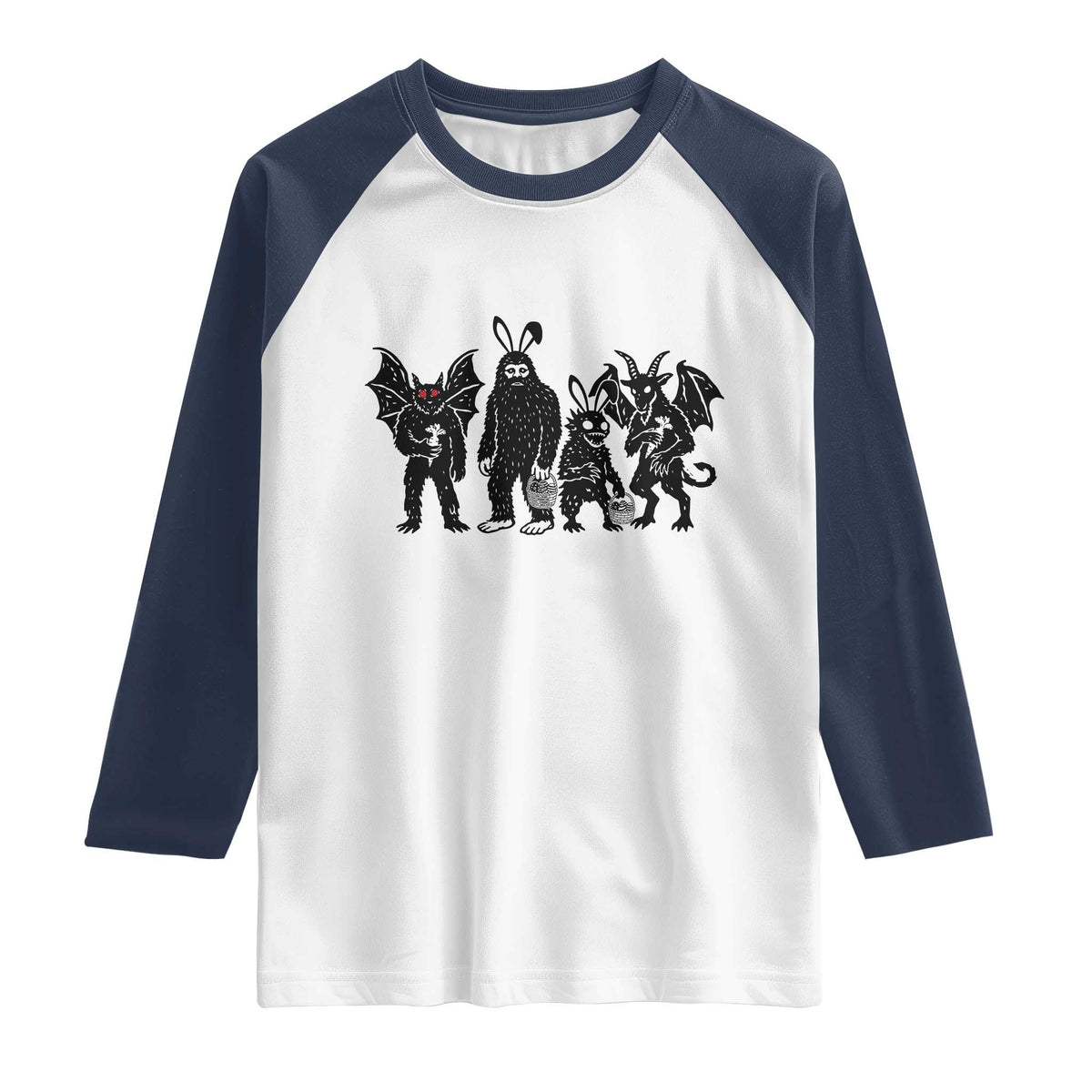 Funny Easter Cryptid Squad Raglan Shirt Bigfoot Mothman Jersey Devil Chupacabra Gift