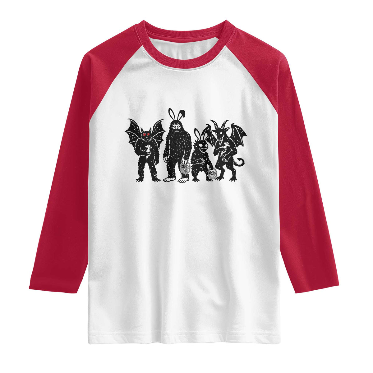 Funny Easter Cryptid Squad Raglan Shirt Bigfoot Mothman Jersey Devil Chupacabra Gift