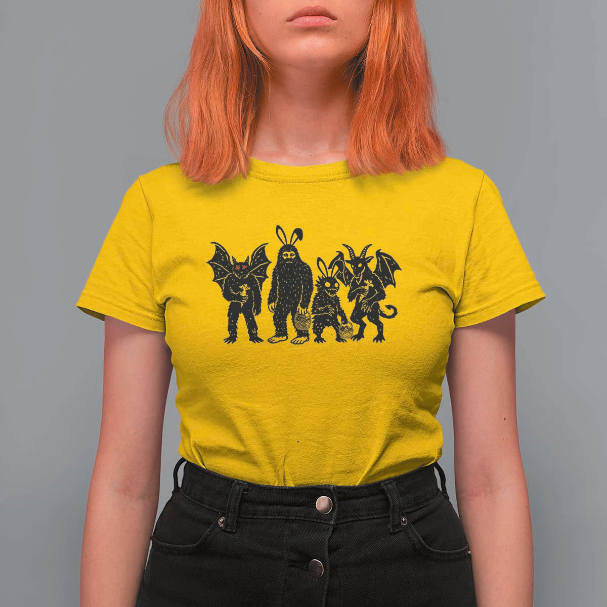 Funny Easter Cryptid Squad T Shirt For Women Bigfoot Mothman Jersey Devil Chupacabra Gift