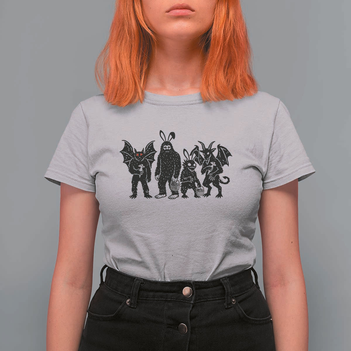 Funny Easter Cryptid Squad T Shirt For Women Bigfoot Mothman Jersey Devil Chupacabra Gift