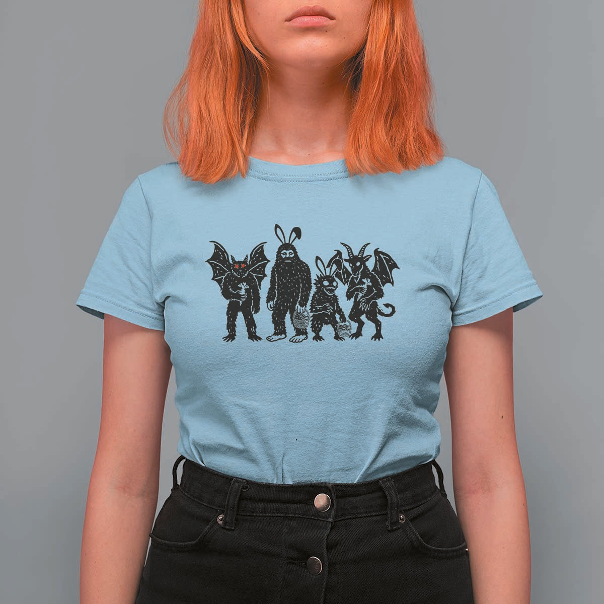 Funny Easter Cryptid Squad T Shirt For Women Bigfoot Mothman Jersey Devil Chupacabra Gift