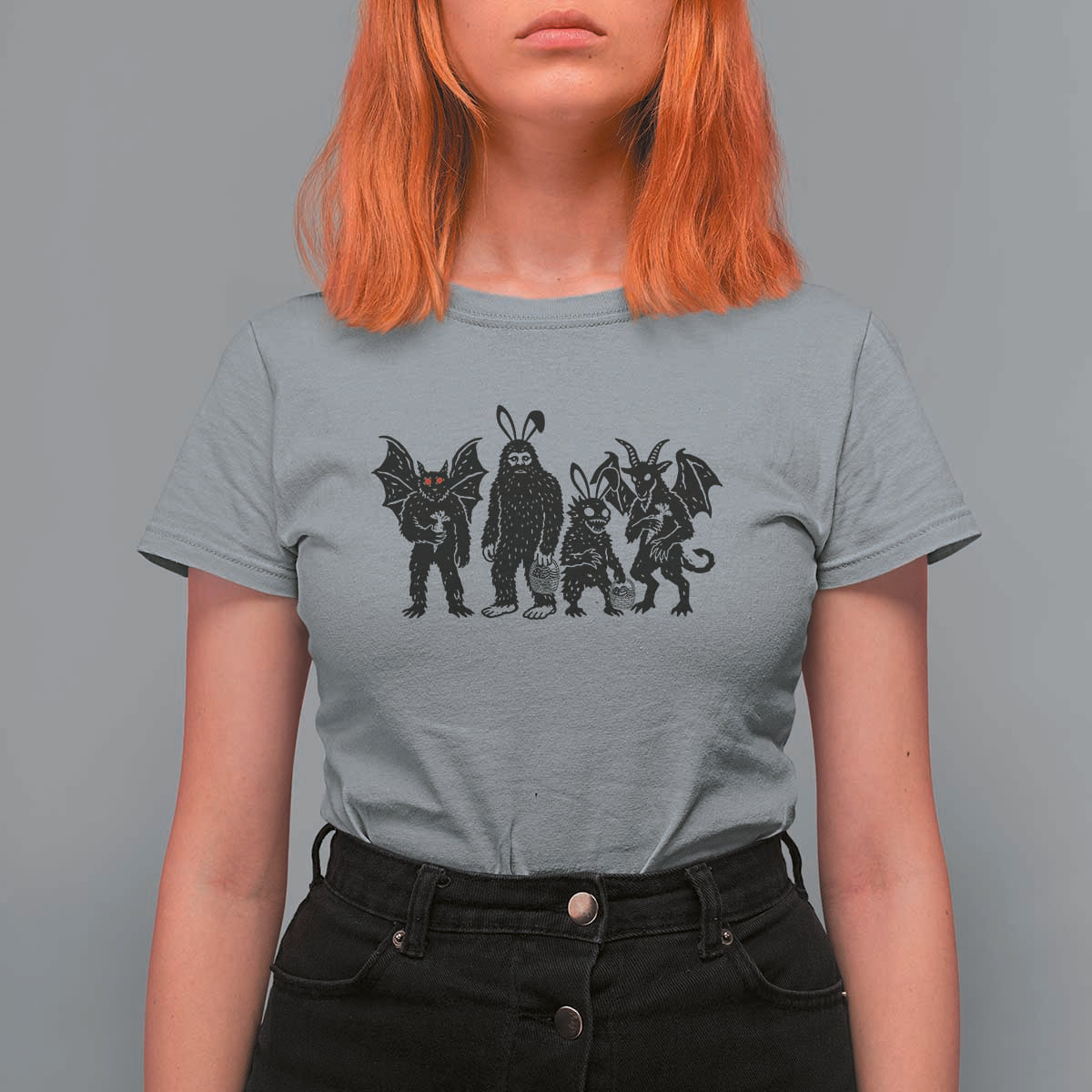 Funny Easter Cryptid Squad T Shirt For Women Bigfoot Mothman Jersey Devil Chupacabra Gift