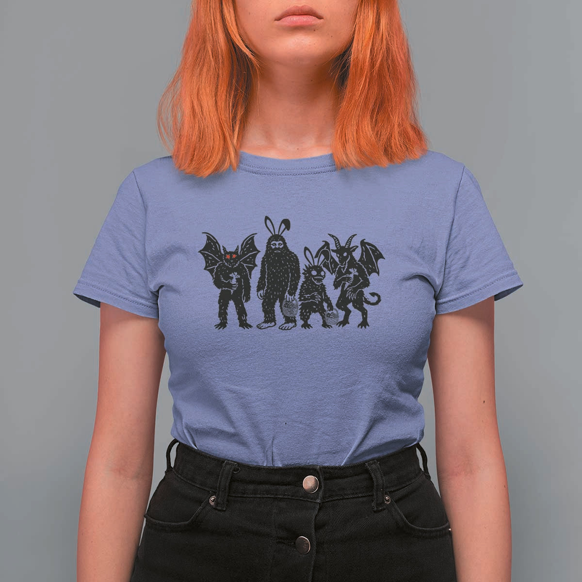 Funny Easter Cryptid Squad T Shirt For Women Bigfoot Mothman Jersey Devil Chupacabra Gift