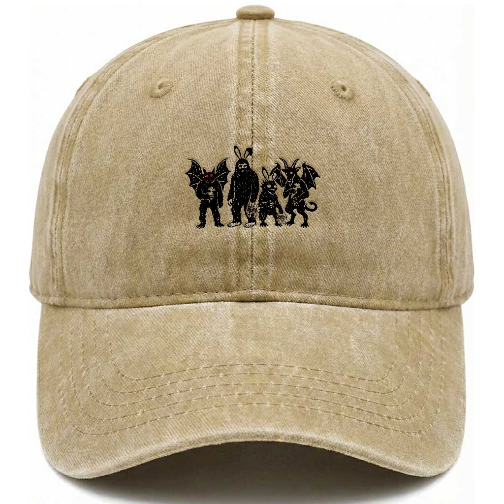 Funny Easter Cryptid Squad Washed Cotton Baseball Cap Bigfoot Mothman Jersey Devil Chupacabra Gift