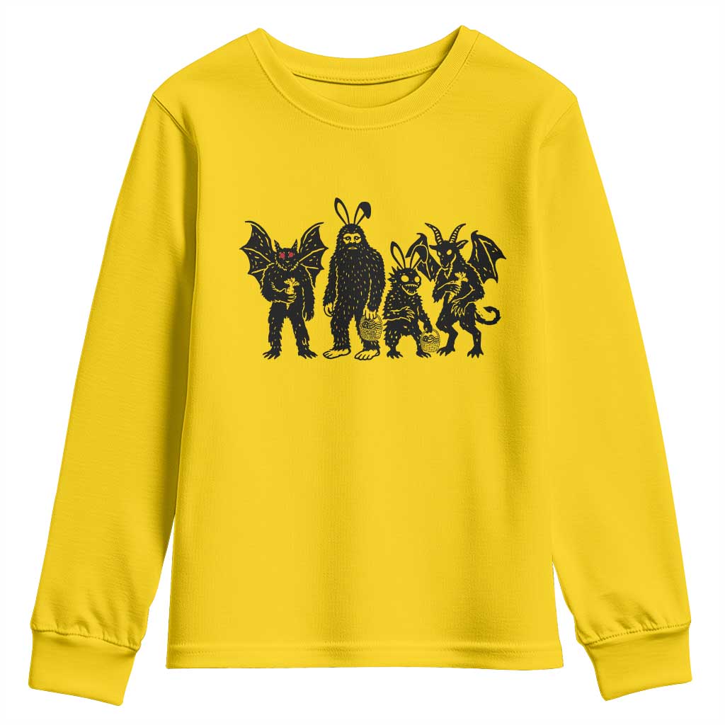 Funny Easter Cryptid Squad Youth Sweatshirt Bigfoot Mothman Jersey Devil Chupacabra Gift