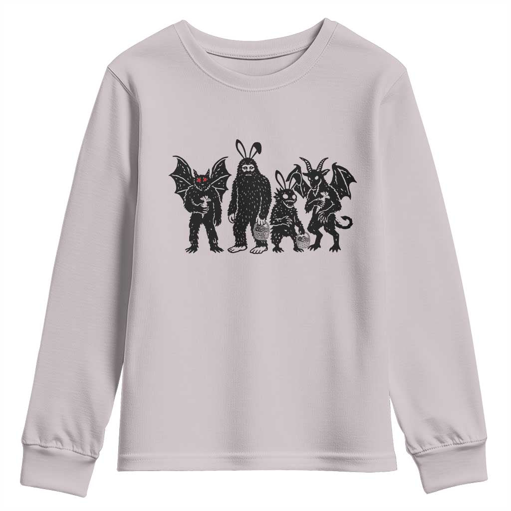 Funny Easter Cryptid Squad Youth Sweatshirt Bigfoot Mothman Jersey Devil Chupacabra Gift