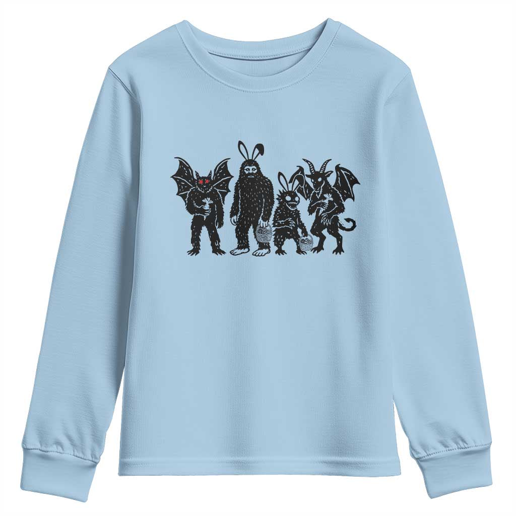 Funny Easter Cryptid Squad Youth Sweatshirt Bigfoot Mothman Jersey Devil Chupacabra Gift