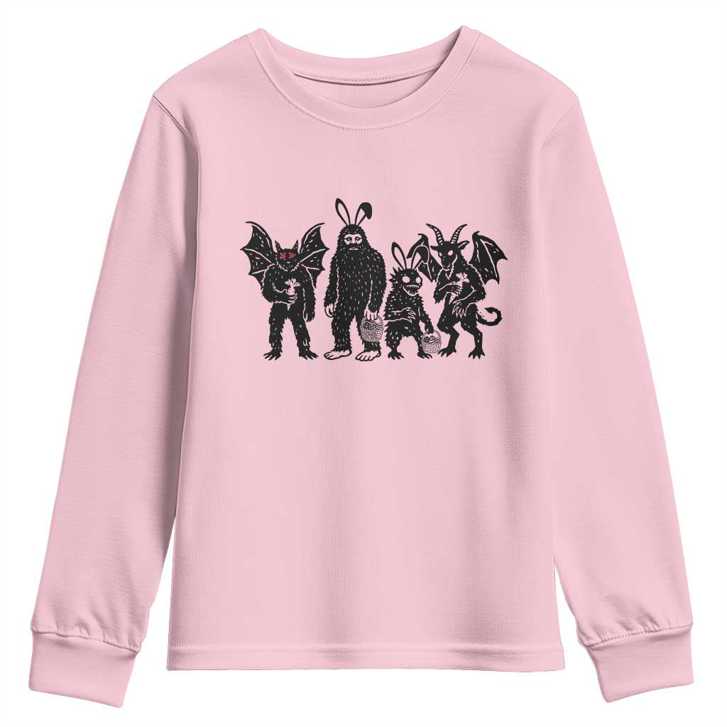 Funny Easter Cryptid Squad Youth Sweatshirt Bigfoot Mothman Jersey Devil Chupacabra Gift