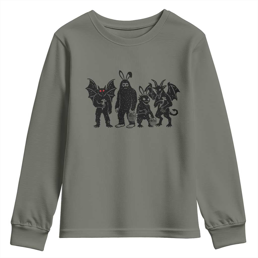 Funny Easter Cryptid Squad Youth Sweatshirt Bigfoot Mothman Jersey Devil Chupacabra Gift