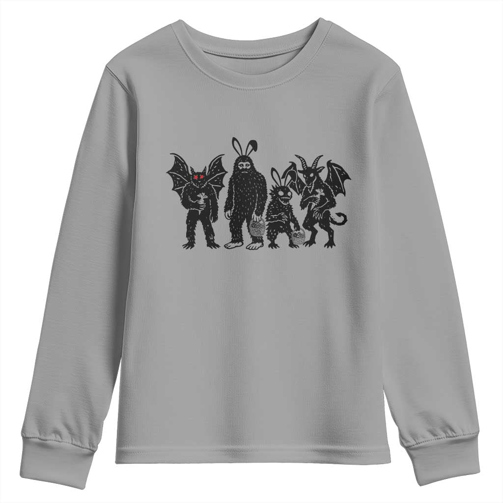 Funny Easter Cryptid Squad Youth Sweatshirt Bigfoot Mothman Jersey Devil Chupacabra Gift