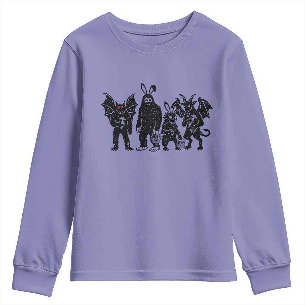 Funny Easter Cryptid Squad Youth Sweatshirt Bigfoot Mothman Jersey Devil Chupacabra Gift