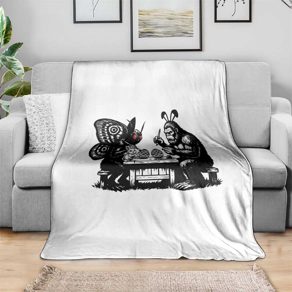 Funny Bigfoot And Mothman Egg Painting Throw Blanket Cryptid Easter Gift