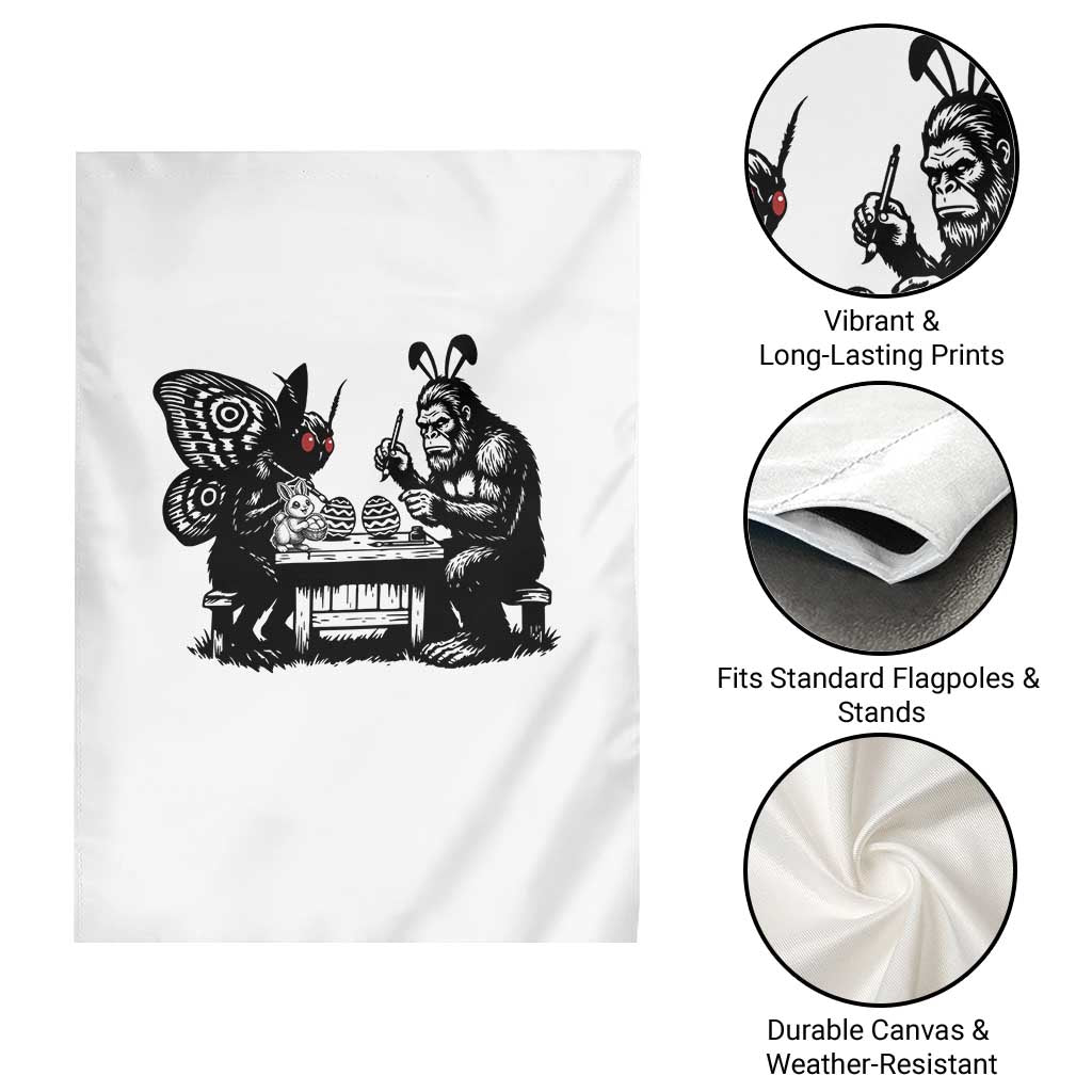 Funny Bigfoot And Mothman Egg Painting Garden Flag Cryptid Easter Gift