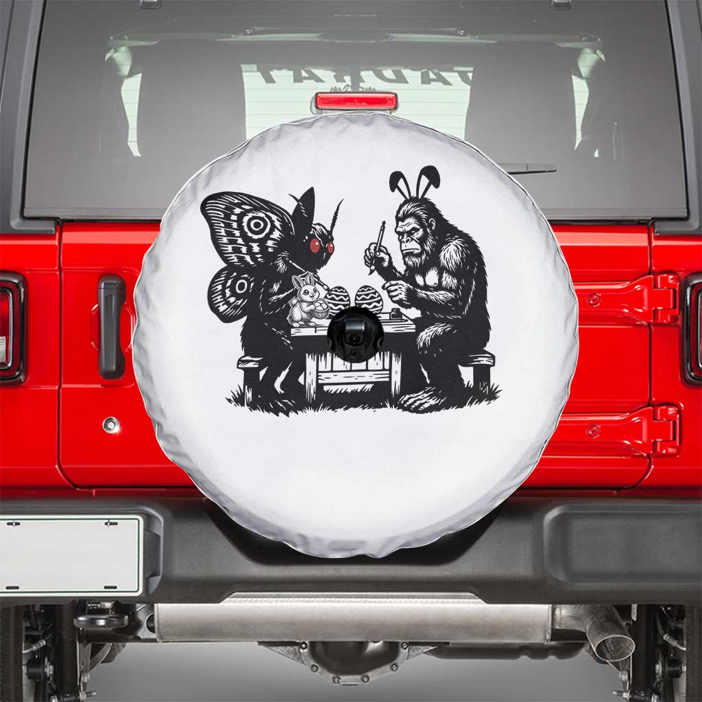 Funny Bigfoot And Mothman Egg Painting Spare Tire Cover Cryptid Easter Gift