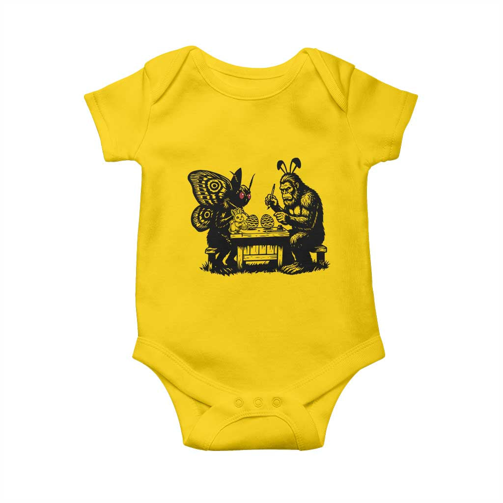 Funny Bigfoot And Mothman Egg Painting Baby Onesie Cryptid Easter Gift