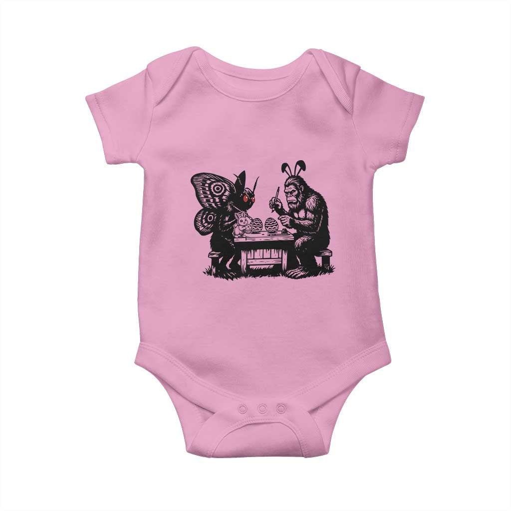 Funny Bigfoot And Mothman Egg Painting Baby Onesie Cryptid Easter Gift