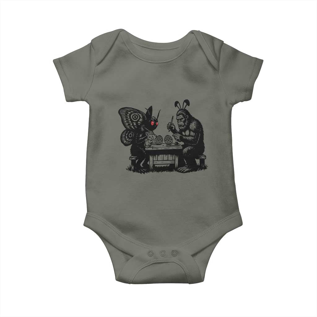 Funny Bigfoot And Mothman Egg Painting Baby Onesie Cryptid Easter Gift