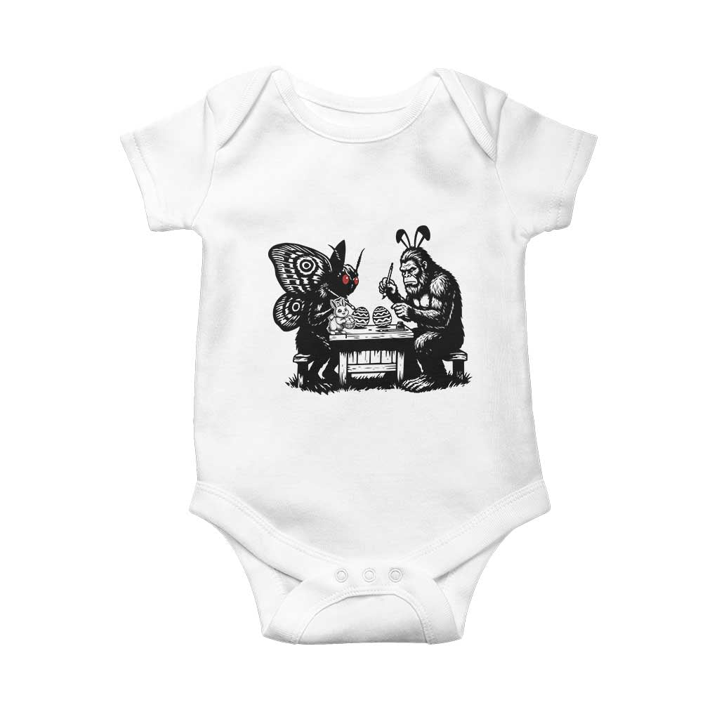 Funny Bigfoot And Mothman Egg Painting Baby Onesie Cryptid Easter Gift