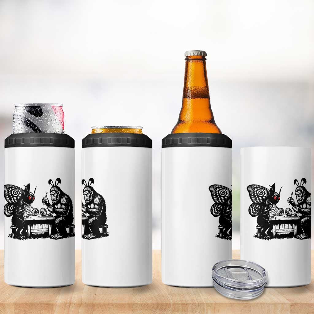 Funny Bigfoot And Mothman Egg Painting 4 in 1 Can Cooler Tumbler Cryptid Easter Gift