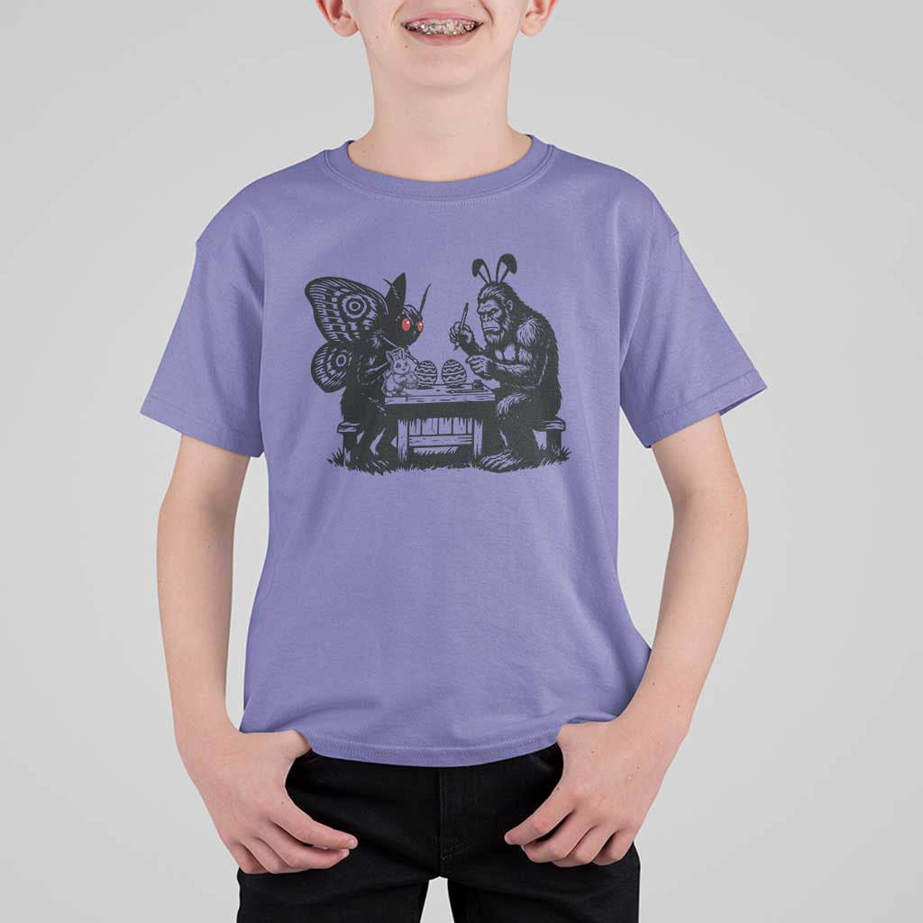 Funny Bigfoot And Mothman Egg Painting T Shirt For Kid Cryptid Easter Gift