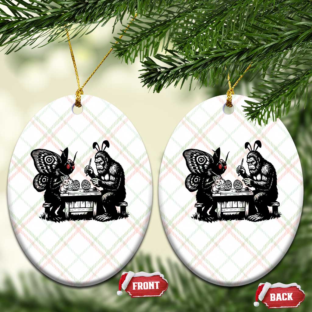 Funny Bigfoot And Mothman Egg Painting Ceramic Ornament Cryptid Easter Gift