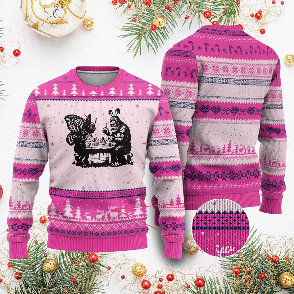 Funny Bigfoot And Mothman Egg Painting Ugly Christmas Sweater Cryptid Easter Gift
