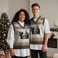 Funny Bigfoot And Mothman Egg Painting V-Neck Knit Sweater Vest Cryptid Easter Gift