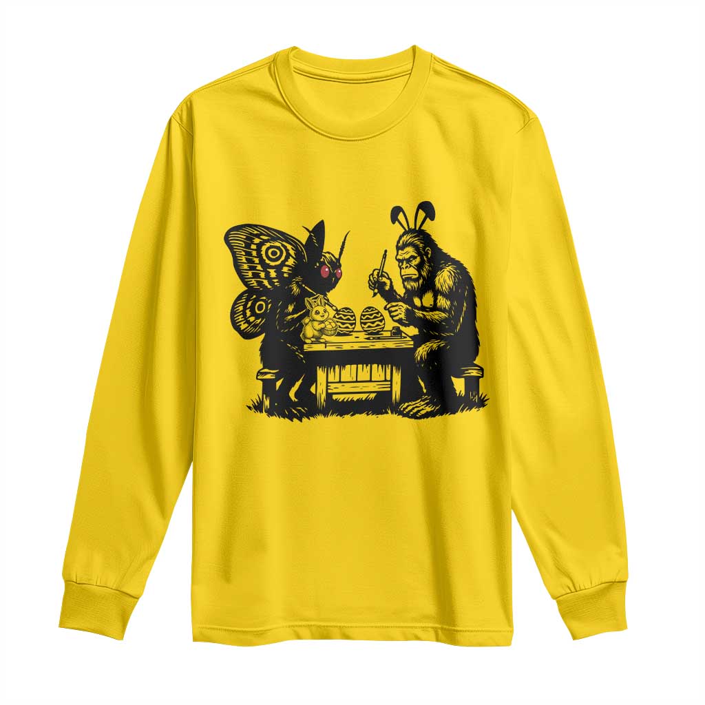 Funny Bigfoot And Mothman Egg Painting Long Sleeve Shirt Cryptid Easter Gift
