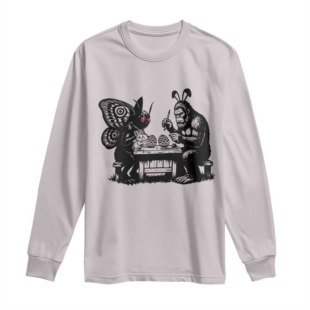 Funny Bigfoot And Mothman Egg Painting Long Sleeve Shirt Cryptid Easter Gift