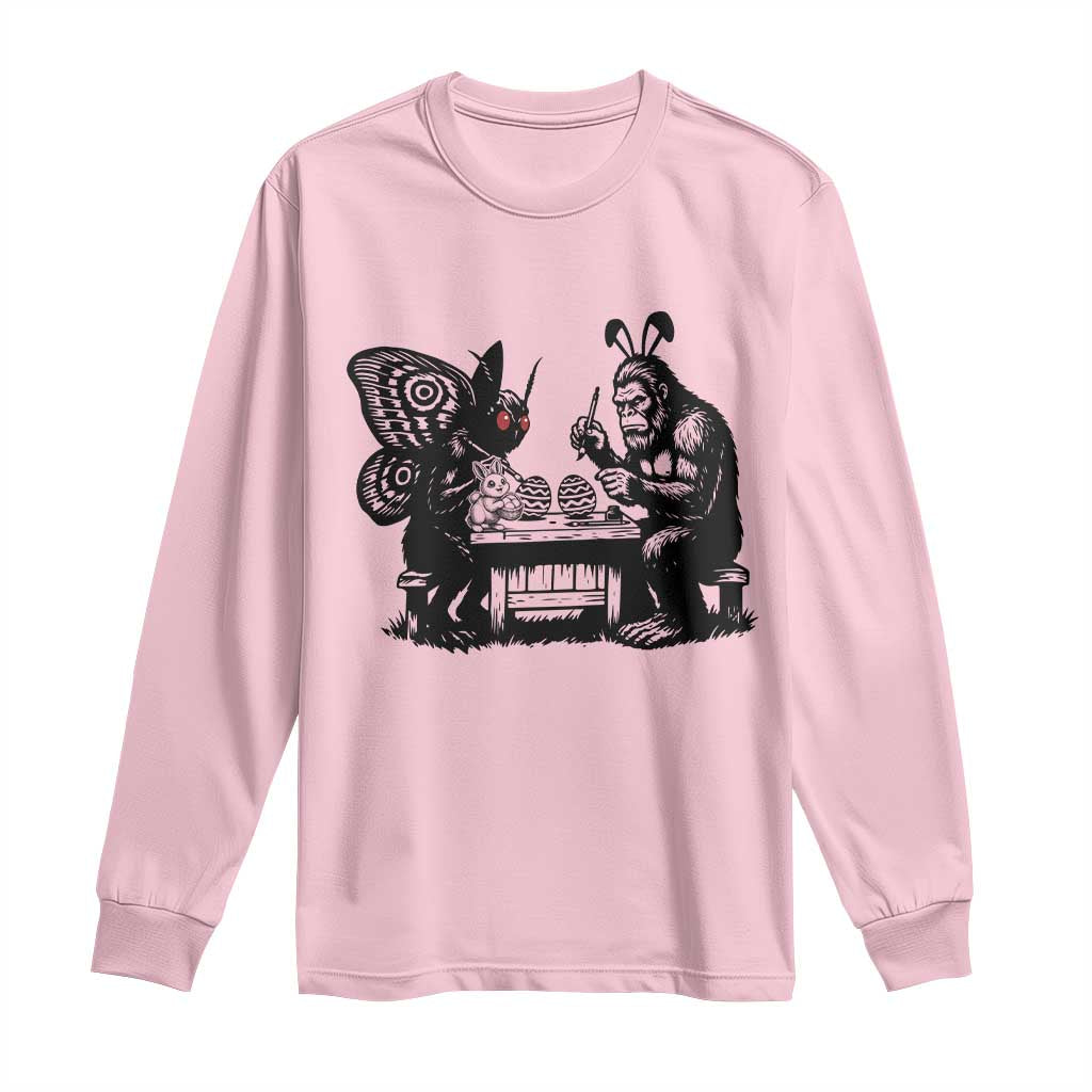 Funny Bigfoot And Mothman Egg Painting Long Sleeve Shirt Cryptid Easter Gift