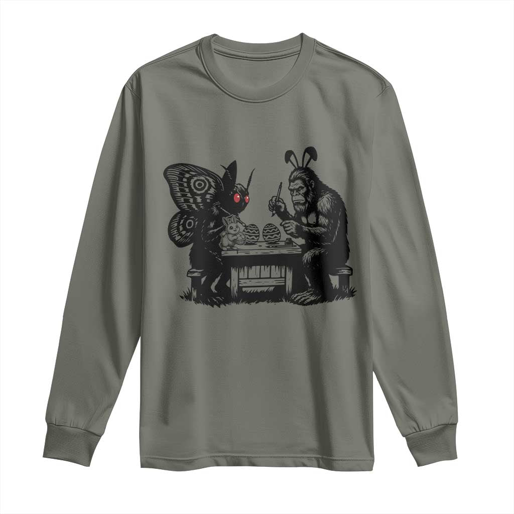Funny Bigfoot And Mothman Egg Painting Long Sleeve Shirt Cryptid Easter Gift