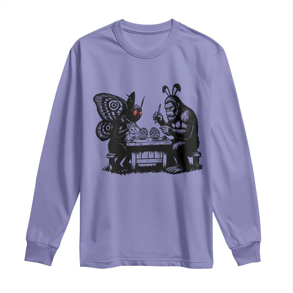 Funny Bigfoot And Mothman Egg Painting Long Sleeve Shirt Cryptid Easter Gift