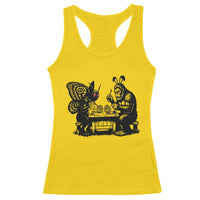 Funny Bigfoot And Mothman Egg Painting Racerback Tank Top Cryptid Easter Gift
